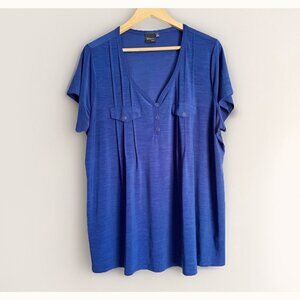 Elie McCarthy Women’s 3X  Pintuck Top Cobalt Blue Vneck Short Sleeve Nautical